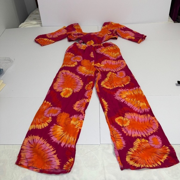 Farm Rio for Anthropologie XS Tie-Back Wide-Leg Jumpsuit Floral Festival Boho - Picture 3 of 11